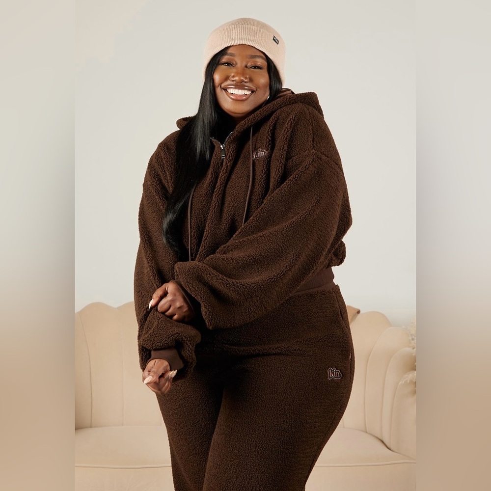 Kin apparel chocolate brown Sherpa wide leg pants